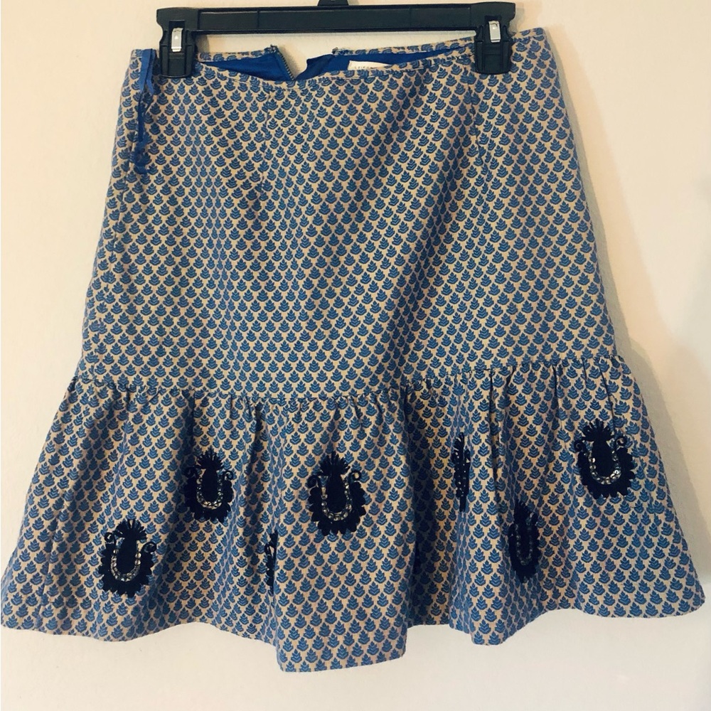Anthropologie Leifsdottir Cateline Flounced Skirt Royal Blue Embroidery Size 6